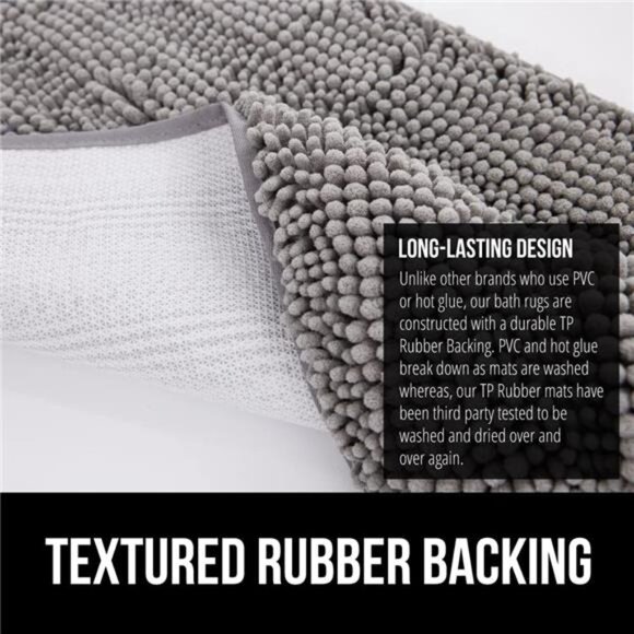Bath Rug Mat 24x17, Thick Soft Absorbent Chenille, Rubber Backing Quick Dry - Picture 5 of 6